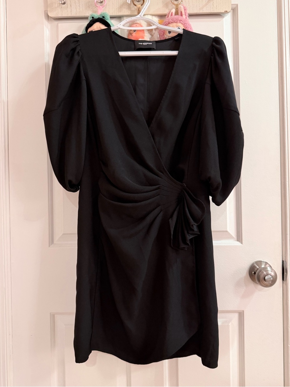 The Kooples Black Wrap Puff Sleeve Mini Dress